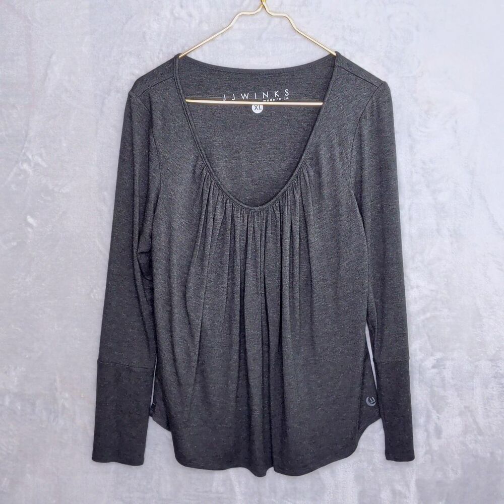 JJWINKS Charcoal Full Moon Top Size XL Bra-Free Long Sleeve Modal Blend Pleated